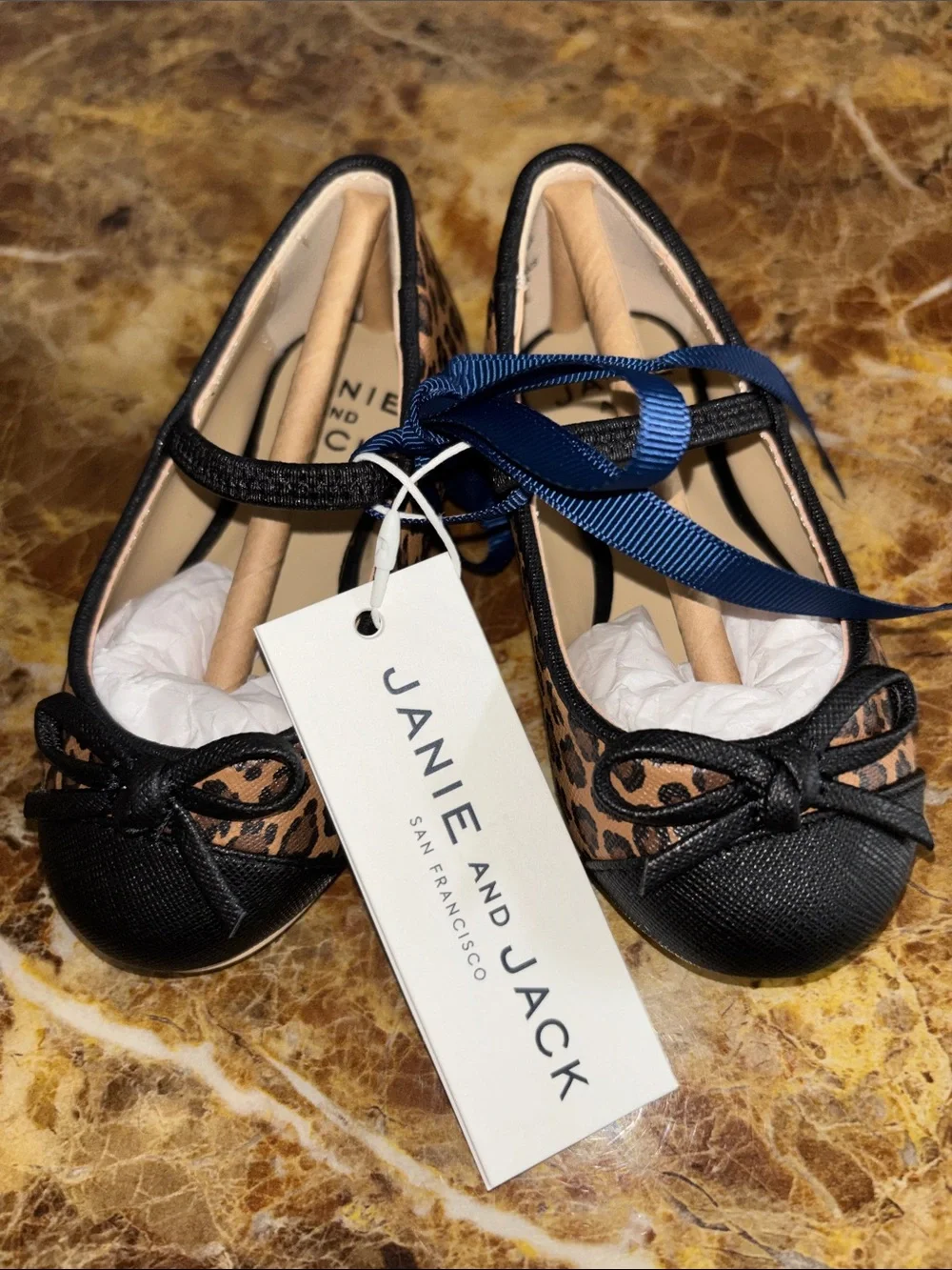 Janie and Jack Leopard Ballet Flats with Black Trim